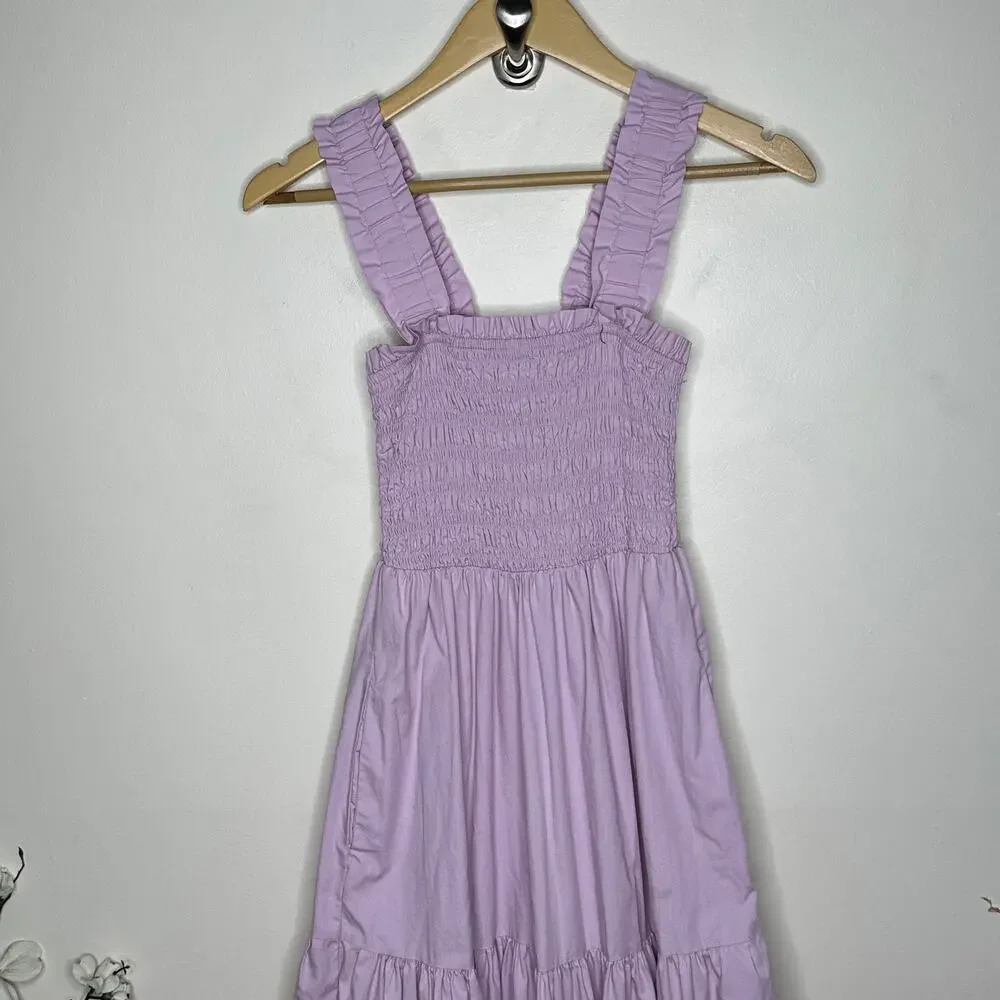 ABERCROMBIE & FITCH Smocked Bodice Easy Maxi Dress Lavender Pink Sz S $109 {R19}